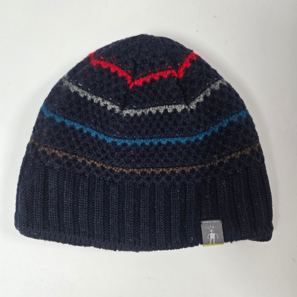 Smartwool Beanie Kids S/M Navy Blue Striped Knit Winter Hat Ski Snowboard Merino